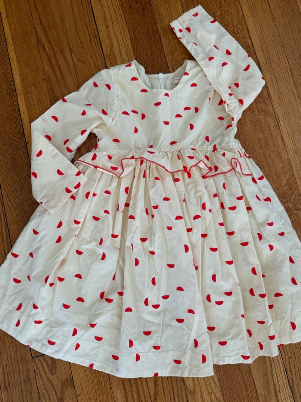 Pink Chicken Cream Dress with Red Half-Moon Print 2Y long sleeve girls toddler